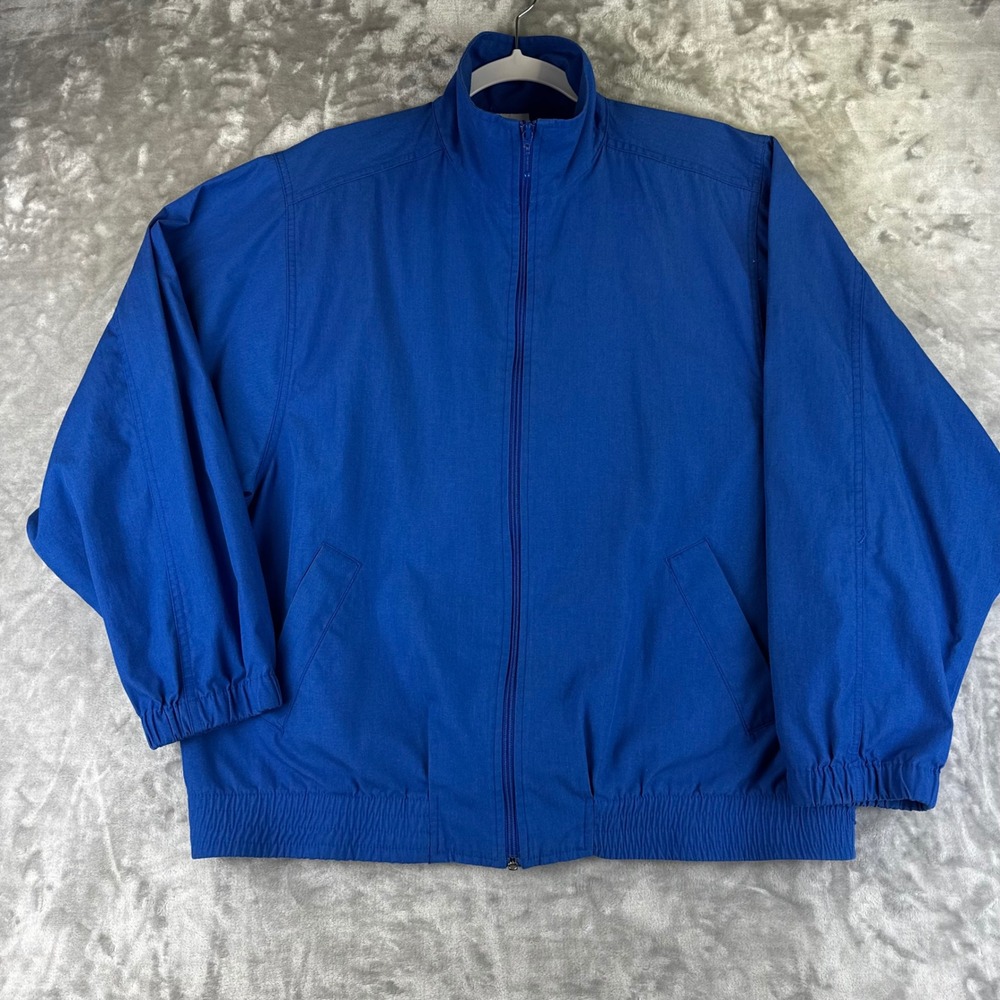 Koret Francisca Jacket Womens Large Blue Zip Front Mock Neck Cotton Blend (1601)